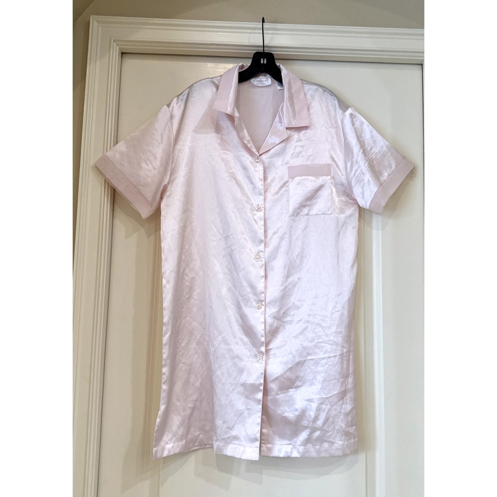 Cabernet Sleepwear‎ Womens L Pink Silky Short Sleeve Button Up Pajama Top Lounge
